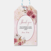 秋のピンクのカボチャの花の女の子のベビーシャワー ギフトタグ (正面)