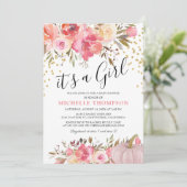 秋のピンクのカボチャ女の子のフローラの赤ちゃんシャワー 招待状 (スタンド正面)