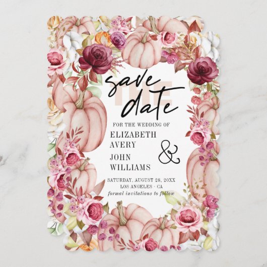 秋のピンクバーガンディのカボチャは日付を保存 セーブザデート (正面/裏面)