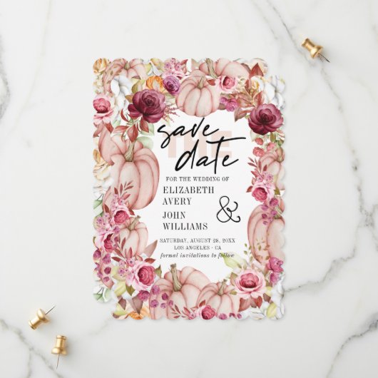 秋のピンクバーガンディのカボチャは日付を保存 セーブザデート (正面/裏面インサイチュ)