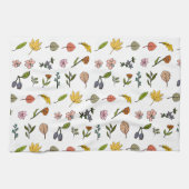 秋のピンク色の赤と黄色の花と葉花 キッチンタオル (横)