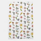 秋のピンク色の赤と黄色の花と葉花 キッチンタオル (縦)