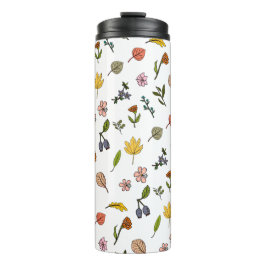 秋のピンク色の赤と黄色の花と葉花 タンブラー