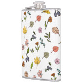 秋のピンク色の赤と黄色の花と葉花 フラスク (左)