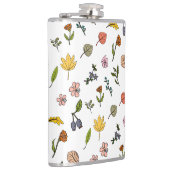 秋のピンク色の赤と黄色の花と葉花 フラスク (右)