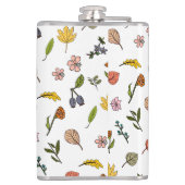 秋のピンク色の赤と黄色の花と葉花 フラスク (裏面)