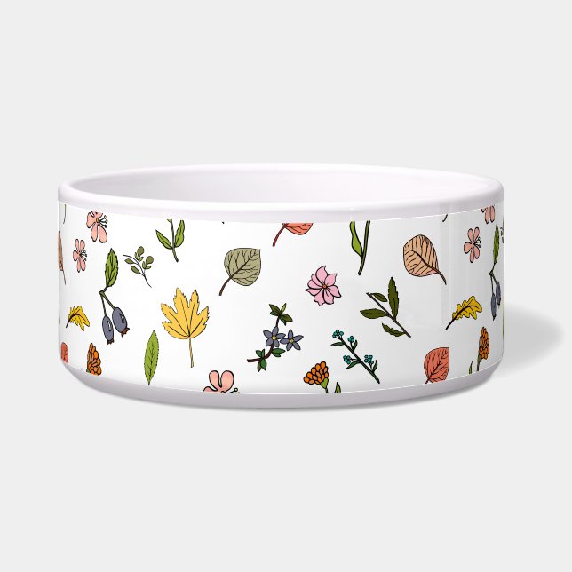 秋のピンク色の赤と黄色の花と葉花 ボウル (正面)