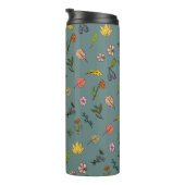 秋のピンク色の黄色い花と葉緑色 タンブラー (回転右)