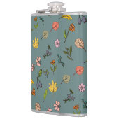 秋のピンク色の黄色い花と葉緑色 フラスク (左)