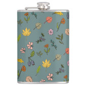 秋のピンク色の黄色い花と葉緑色 フラスク (正面)