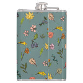 秋のピンク色の黄色い花と葉緑色 フラスク (裏面)