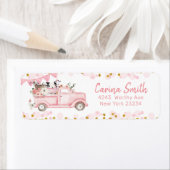 秋のファームパンプキンピンクトラックドライブバイ誕生日 ラベル (インサイチュ)