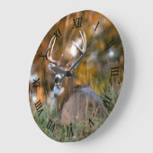 秋のフィールドで静止スタグウォーターカラー ラージ壁時計 (傾斜)