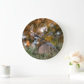 秋のフィールドで静止スタグウォーターカラー ラージ壁時計 (ホーム)