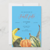 秋のフェスティバル 秋のParty カラフルなパンプキン ブルー 招待状 (正面)