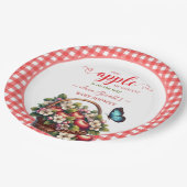 秋のフェスティブなチェック柄アップルテーマのベビーシャワー ペーパープレート (アングル)