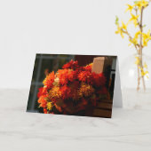 秋のフェンスの柱のメモカード カード (黄色い花)