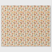 秋のフォークアートオレンジとブラウン葉の ラッピングペーパー (フラット)