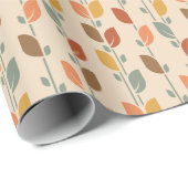 秋のフォークアートオレンジとブラウン葉の ラッピングペーパー (ロールコーナー)
