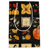 秋のフォークアートキルトパターン | パッチ素朴作業 ミディアムペーパーバッグ (正面)