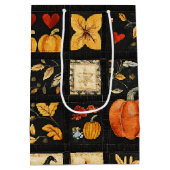 秋のフォークアートキルトパターン | パッチ素朴作業 ミディアムペーパーバッグ (裏面)