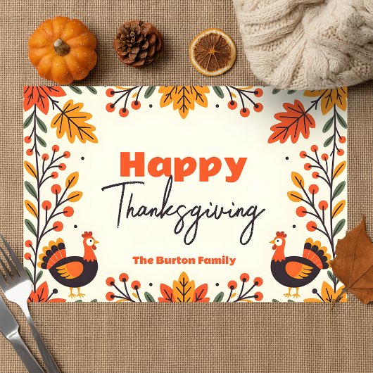 秋のフォークアートターキーサンクスギビング紙ランチョンマット ペーパーパッド
