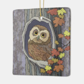秋のフクロウと紅葉セラミックオーナメント セラミックオーナメント (左)