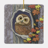 秋のフクロウと紅葉セラミックオーナメント セラミックオーナメント (裏面)