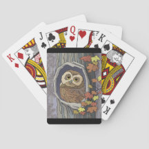 秋のフクロウと紅葉トランプ