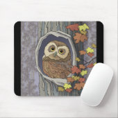 秋のフクロウと紅葉マウスパッド マウスパッド (マウス)