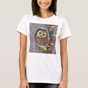 秋のフクロウと紅葉Tシャツ Tシャツ