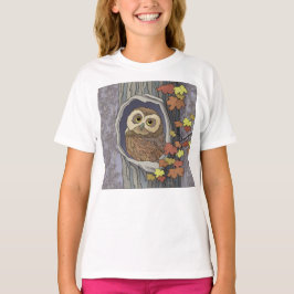 秋のフクロウと紅葉Tシャツ Tシャツ