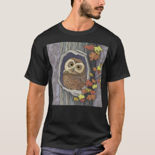 秋のフクロウと紅葉Tシャツ Tシャツ