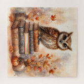 秋のフクロウの本棚紅葉 ジグソーパズル (横)