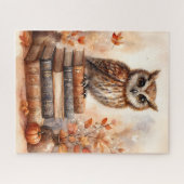 秋のフクロウの本棚紅葉 ジグソーパズル (横)