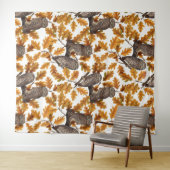 秋のフクロウの綿白 タペストリー (インサイチュ(横))