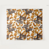 秋のフクロウの綿白 タペストリー (正面(横))