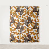 秋のフクロウの綿白 タペストリー (正面)