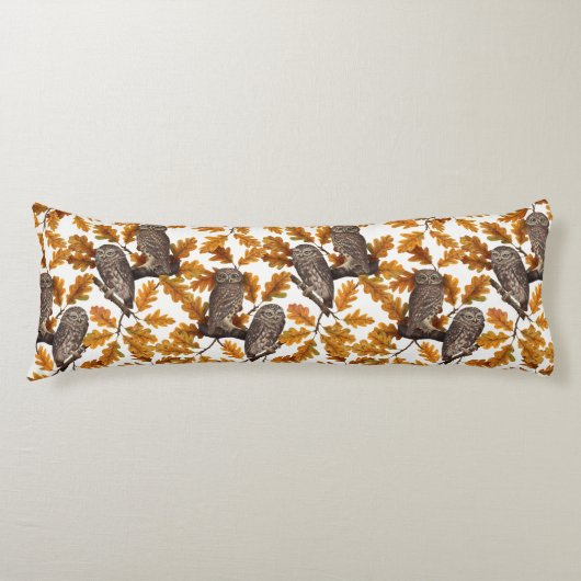 秋のフクロウの綿白 ボディピロー (正面)