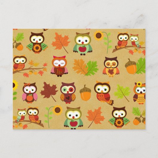 秋のフクロウ模様 ポストカード (正面)