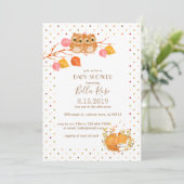 秋のフクロウ水玉ベビーシャワー招待状 招待状 (スタンド正面)