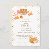 秋のフクロウ水玉ベビーシャワー招待状 招待状 (正面/裏面)