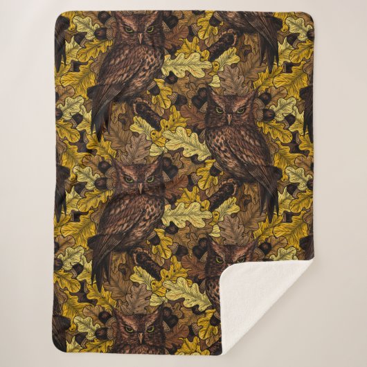 秋のフクロウ シェルパブランケット (正面)