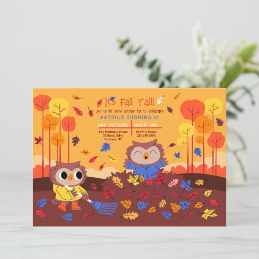 秋のフクロウ 招待状 (スタンド正面)