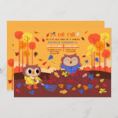 秋のフクロウ 招待状 (正面/裏面)