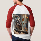 秋のフクロウ🍂🦉 | 森の知恵 Tシャツ (裏面)