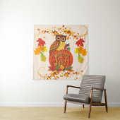 秋のフクロウ 紅葉 自撮り 背景 タペストリー (インサイチュ)