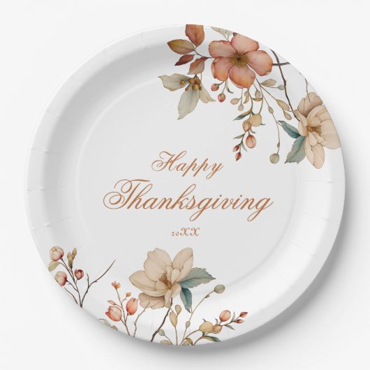 秋のフラワータンキsgiving ペーパープレート (正面)
