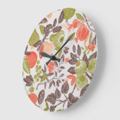 秋のフルーツ飾りタイルデザイン。 ラージ壁時計 (傾斜)