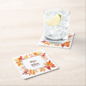 秋のフレームと日付：パーソナライズされたの結婚コースター スクエアペーパーコースター (インサイチュ)